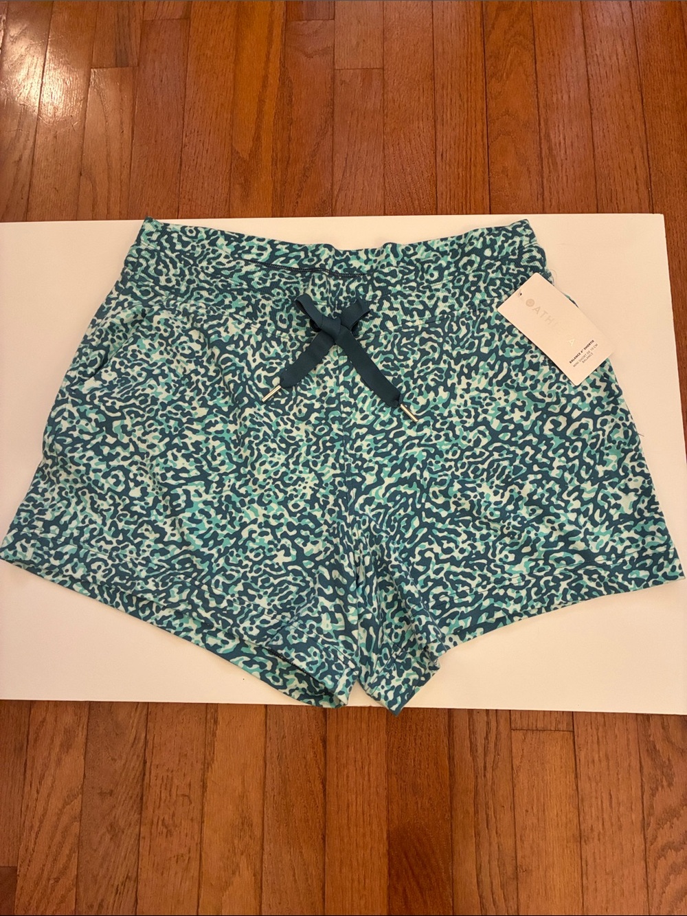 Athleta Teal Aqua Print Athletic Shorts Size 1X